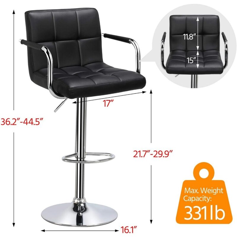4pcs Adjustable Bar Stools Kitchen Counter Barstools Bar/Counter Height Stool Chairs PU Leather Hydraulic Swivel Dining Chair