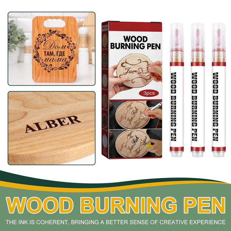Rotuladores piezas para quemar madera, marcadores ecológicos de cabeza redonda para proyectos de bricolaje, punta fina, suministros de carpintería, 3 unidades