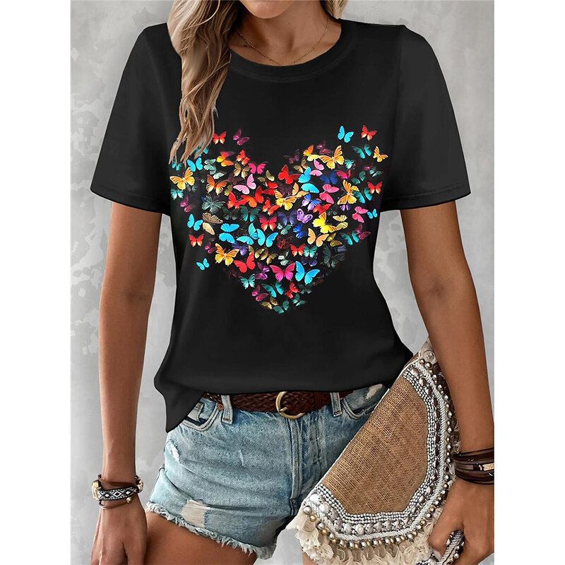 Летняя женская футболка с круглым вырезом, модная одежда с принтом, свободный и удобный топ, элегантная женская футболка