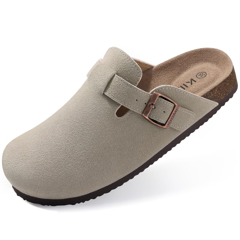 Litfun Retro Cork Clogs Slippers For Men Fashion Men Mules Shoe with Arch Support Unisex Classic Beach Shoes Men's Suede Sandals