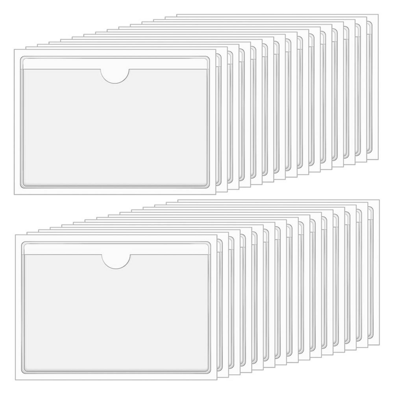Bolsos adesivos claros com etiqueta de carregamento superior, cartão de índice mangas, auto-adesivo, 4x6in, 30 pcs