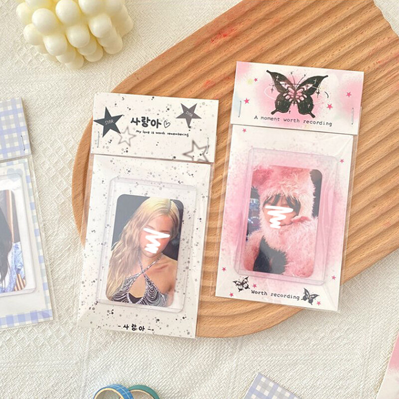 Porte-carte photo K-pop à dos de tête de carte en papier INS rayé, matériel d'emballage, cadeau de bricolage, idole photo, petite carte décorative, 10 ensembles