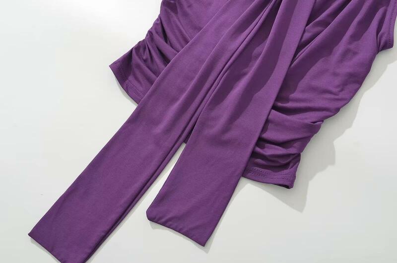 Chemisier violet élégant pour femmes, haut slim élastique, col nœud, été