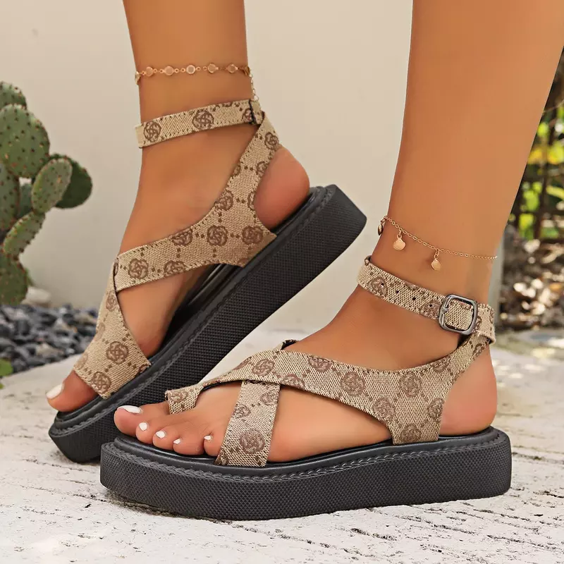 Sandalias De plataforma De leopardo para Mujer, zapatos planos informales a la moda para exteriores, novedad De verano, 2024