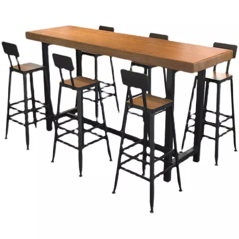เหล็กดัดแบบลำลองทำจากไม้เนื้อแข็งสำหรับ EE1001ร้านกาแฟโต๊ะสูงระเบียงโต๊ะยาวและเก้าอี้