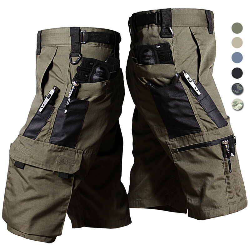 Pantalones cortos de carga para hombre, pantalones cortos tácticos de verano, Bermudas impermeables con múltiples bolsillos, camuflaje, Ripstop, senderismo