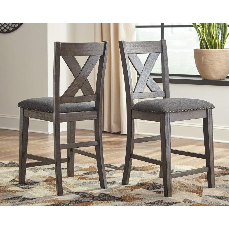 Moriville Rustic Farmhouse 24.5" Upholstered Barstool, 2 Count, Beige & Brown