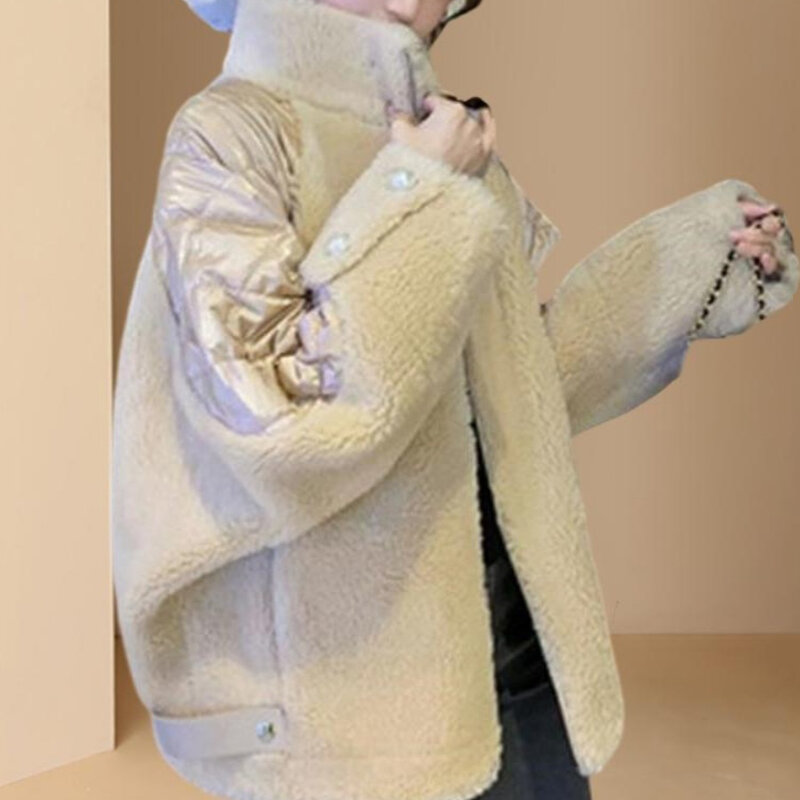 Damska kurtka zimowa nowa koreańska krótka luźne stójka parki modne ciepła odzież wierzchnia Oversized puchowe bawełniane płaszcze damskie z owczej wełny