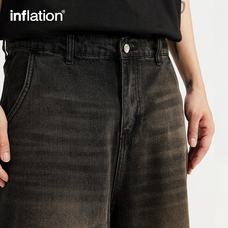 Pantaloncini di Jeans a gamba dritta lavati in difficoltà INFLATION Streetwear pantaloncini di Jeans da uomo High Street Plus Size