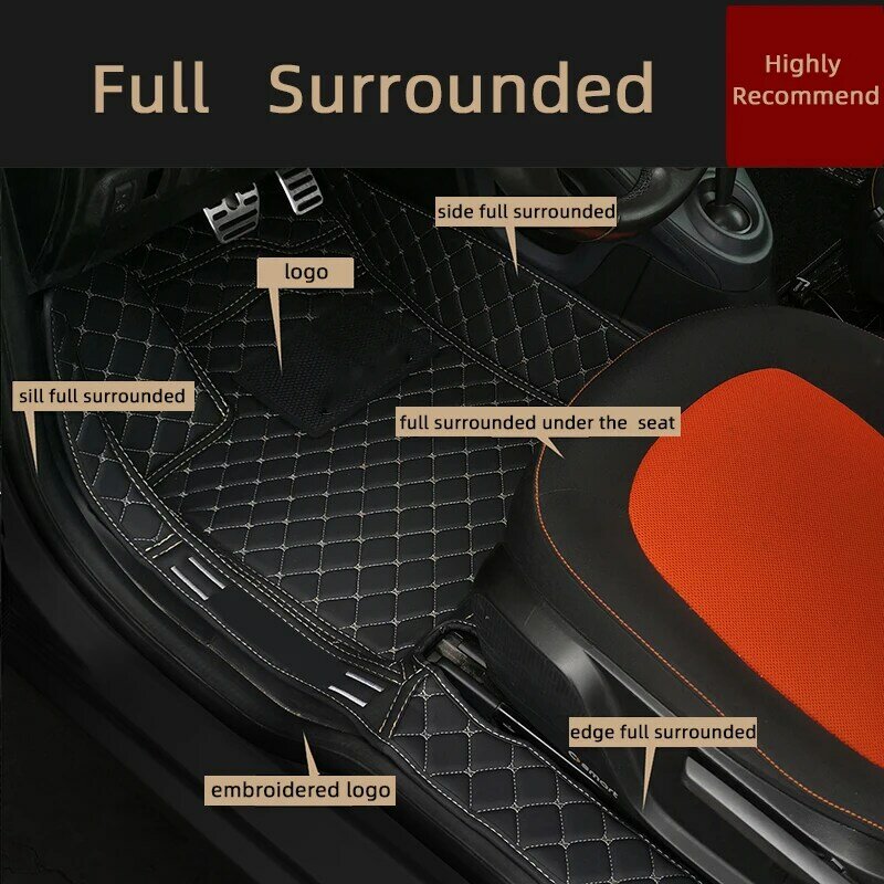 Custom  Leather Full Cover Car Floor Mats  Auto Foot Pads Automobile Carpet Cover For Smart Elf #1 Smart Elf #3