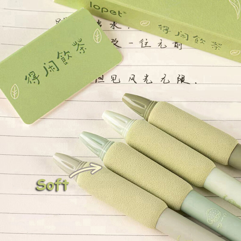 4 buah/pak pena Gel seri hijau 0.5MM untuk siswa pena menulis sentuhan lembut hitam isi ulang pena alat tulis kantor sekolah baru