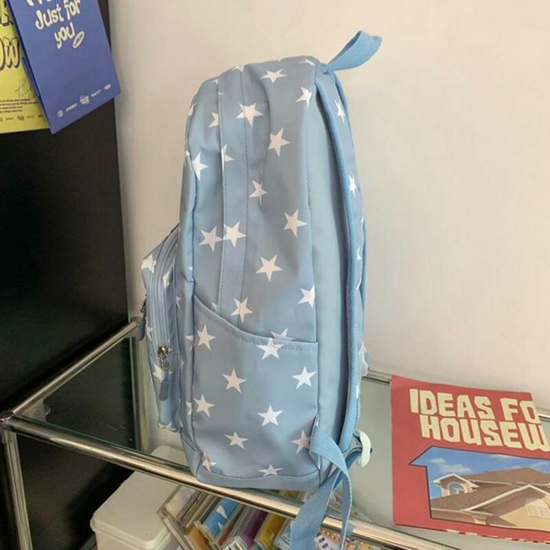 Tas ransel siswa, tas ransel siswa motif bintang lima titik, tali dapat disesuaikan portabel banyak saku, kapasitas besar, tas sekolah kasual remaja