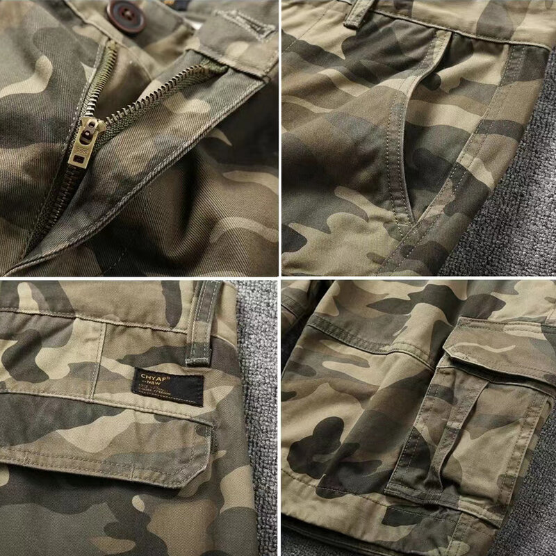 Celana pendek kargo kamuflase dengan beberapa kantong, celana panjang pantai kasual pakaian jalanan militer 100% katun untuk pria wanita musim panas