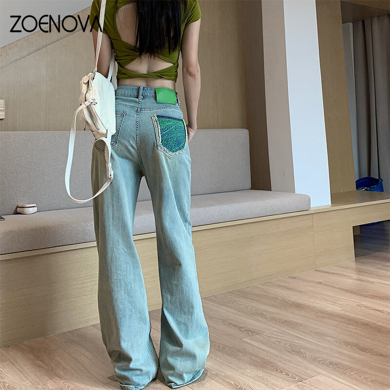 ZOENOVA-pantalones vaqueros Harajuku para mujer, pantalón holgado de pierna ancha, Micro acampanado, informal, Y2K, primavera y otoño, 2024