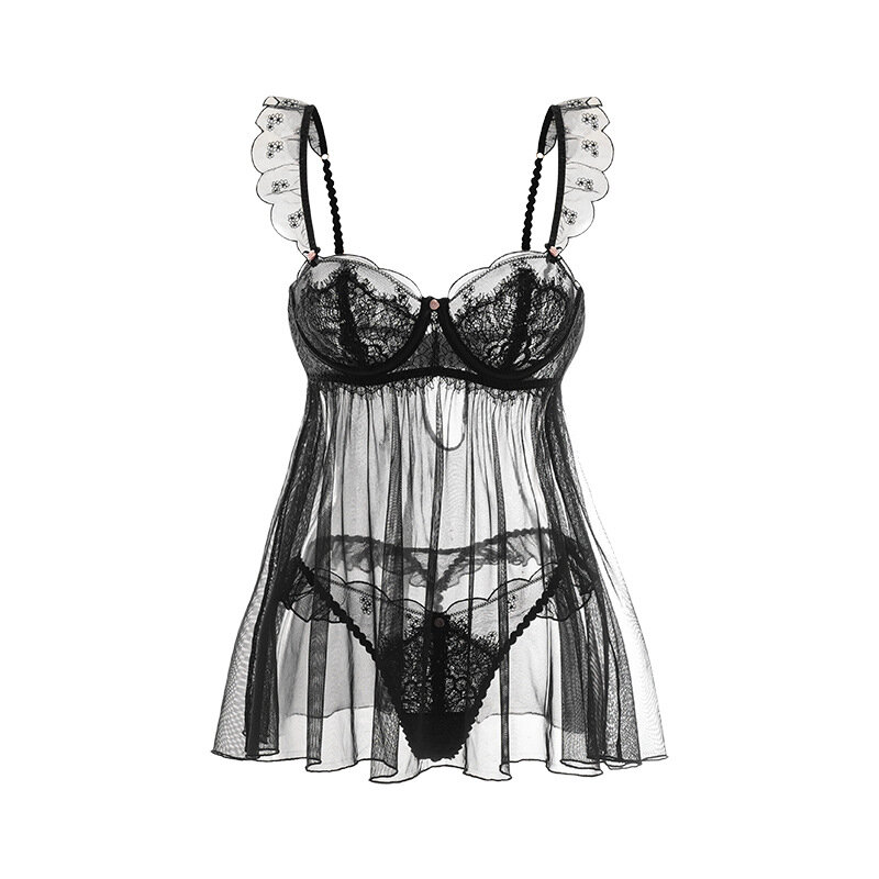Sexy Nachthemd weibliche neue Spitze mit Stahlgitter dünne transparente Versuchung Pyjamas erotische Nachthemden