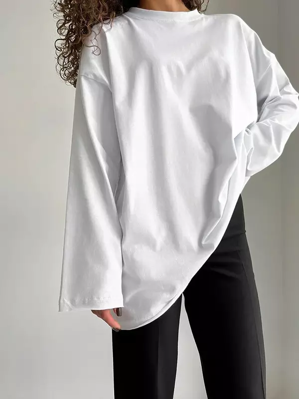 Bornladies Women Autumn 100% Cotton T-shirt Bottoming Spring Basic Fashionable Solid Lady Long Sleeve Loose Tops Shirts