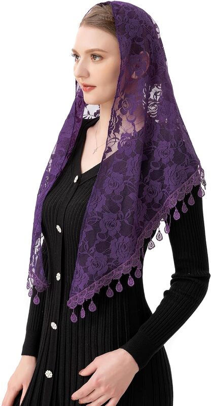 Mass Veil Triangle Mantilla Cathedral Head Covering Chapel Lace Shawl Latin Scarf