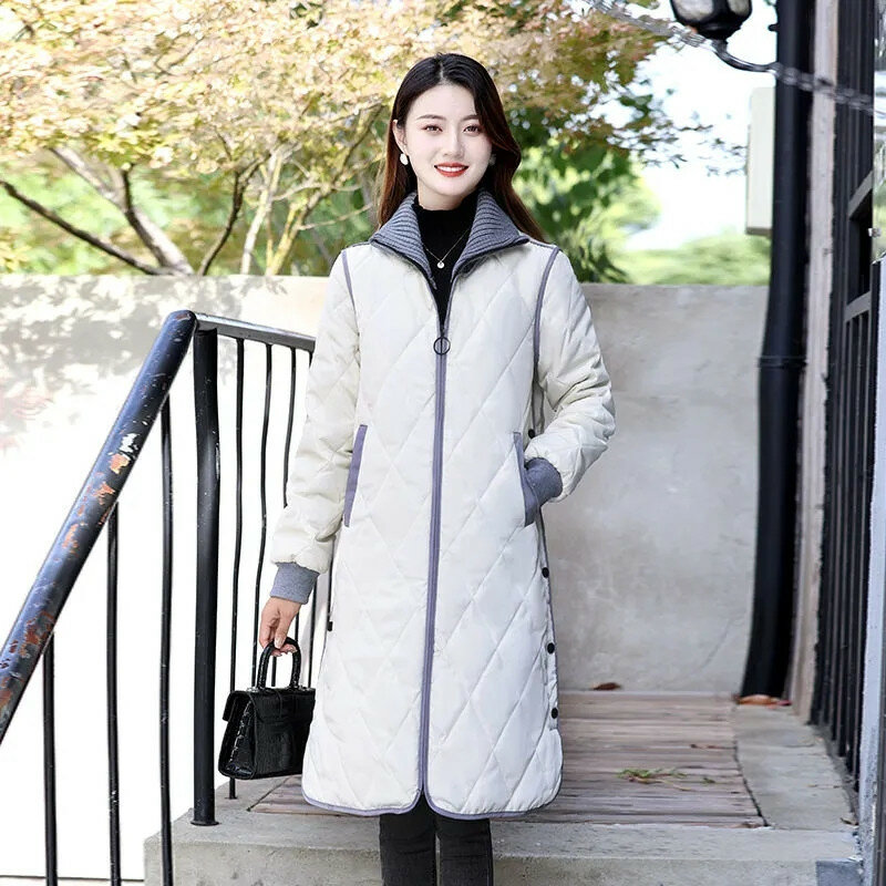 Xuống Nữ Cotton Phối Mẫu Mới Hàn Quốc Được Lạnh Chống Giữ Ấm Trung Bình Dài Lingge Lỏng Lẻo Và Nhẹ Nhàng Thoải Mái áo Khoác Nỉ