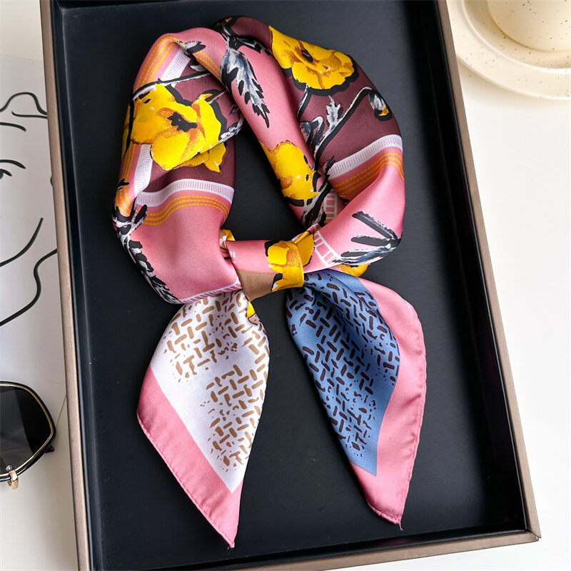 Seide 70cm quadratischen Satin Schal Frauen Sommer Haarband Wirst Foulard Mode Pferd Druck Kopf Kopftuch Krawatte Schal Wraps Hijab