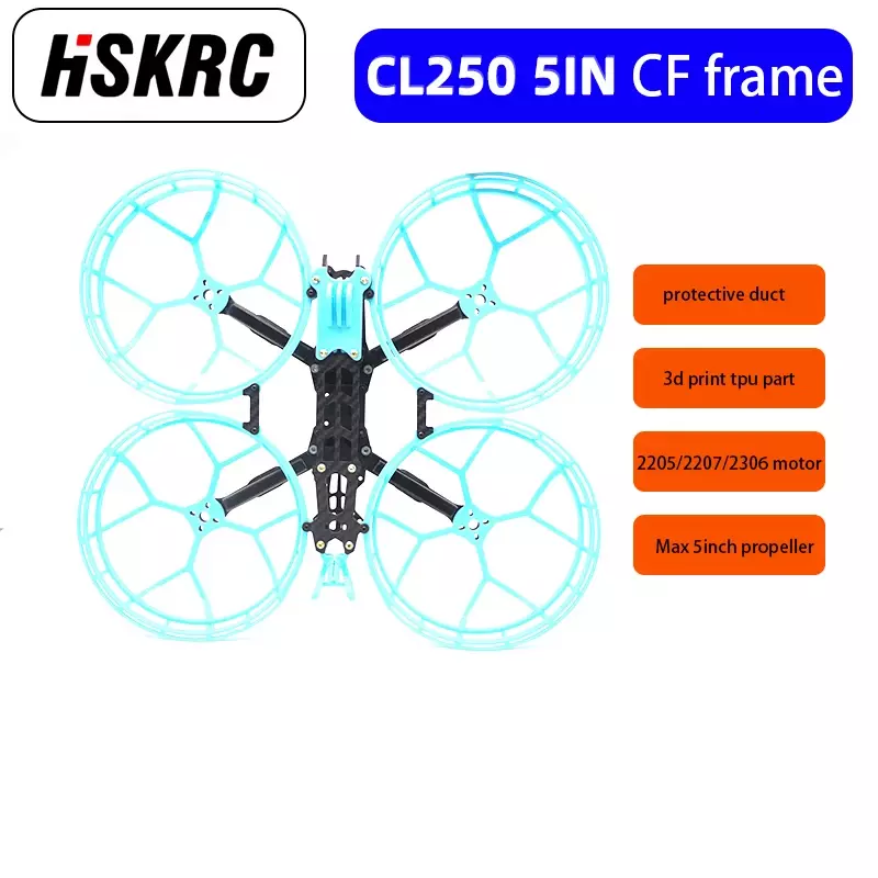 HSKRC CL250 5inch Carbon Fiber Frame Kits with 4PCS Ducts TPU 3D Print Parts for RC FPV Racing Freestyle Drone Support 2205/2207