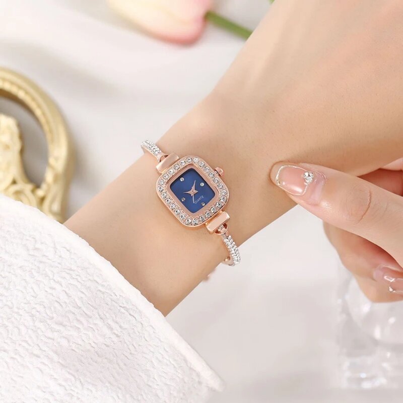 Relógio de diamante cristal feminino, quartzo, elegante, bracelete luxuoso, feminino