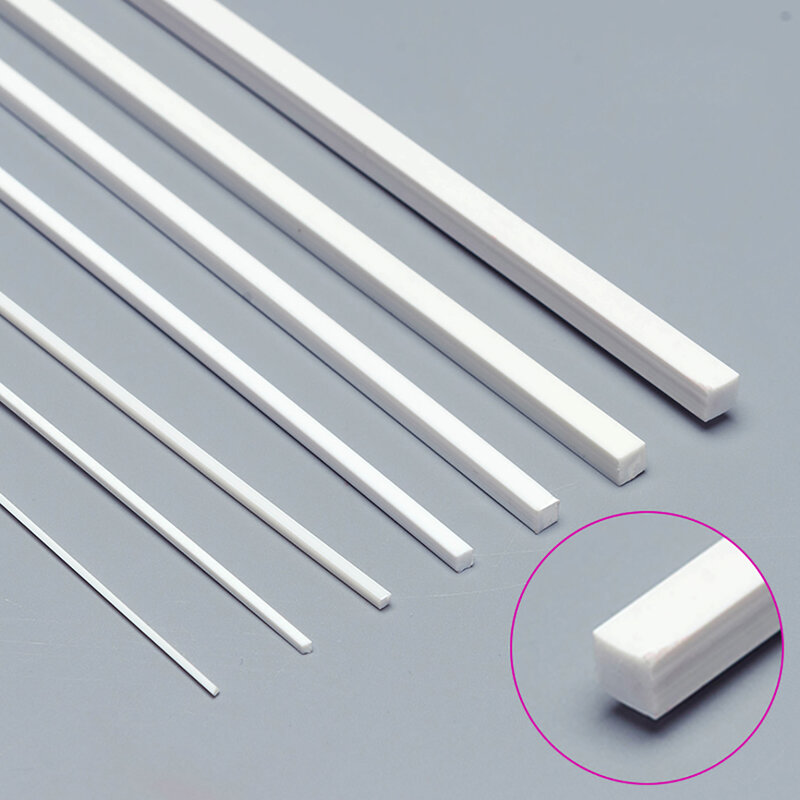 10ชิ้น1*1mm-10*10มิลลิเมตรสีขาวสี่เหลี่ยมพลาสติก ABS ท่อหลอดแข็งวัสดุ DIY สำหรับรุ่นชิ้นส่วนอุปกรณ์ความยาว250มิลลิเมตร