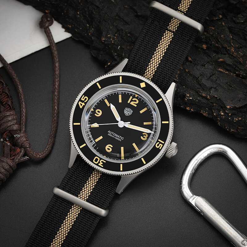 Watchfres jam tangan Mekanikal 50-fath35, jam tangan pergerakan NH35 40mm Vintage C3 Super bercahaya, jam tangan kristal safir gelembung