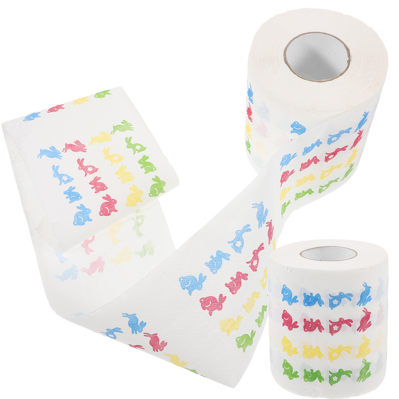 2 rollos de papel higiénico decorativo con patrón de Pascua, servilletas de papel higiénico desechables, pañuelos de decoración de Pascua