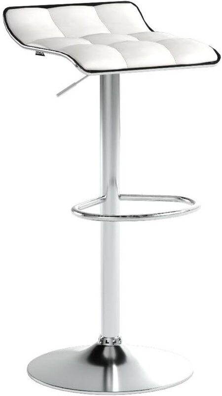 Puluomis-Taburetes de Bar con elevador de Gas, Juego de 2 taburetes de barra giratorios ajustables, silla de cuero PU con Base cromada, blanco