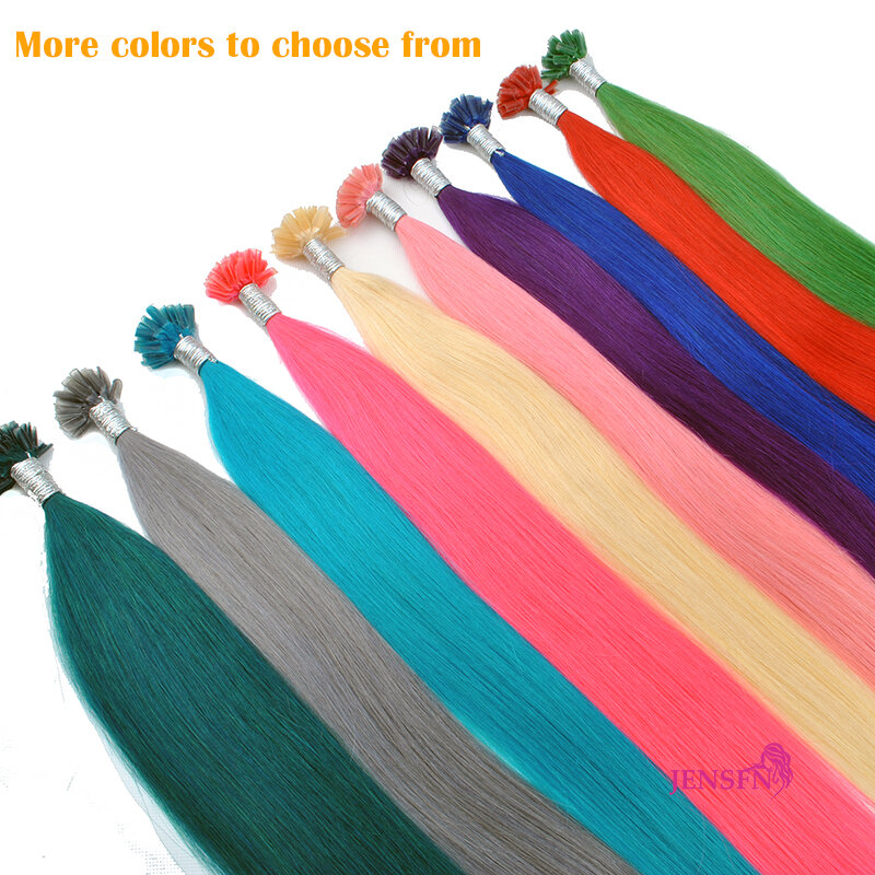 Color Straight Fusion Nail U Tip Human Hair Extensions Keratin  0.5g/Strand 20" Inch For Salon  For Women A Variety of Color