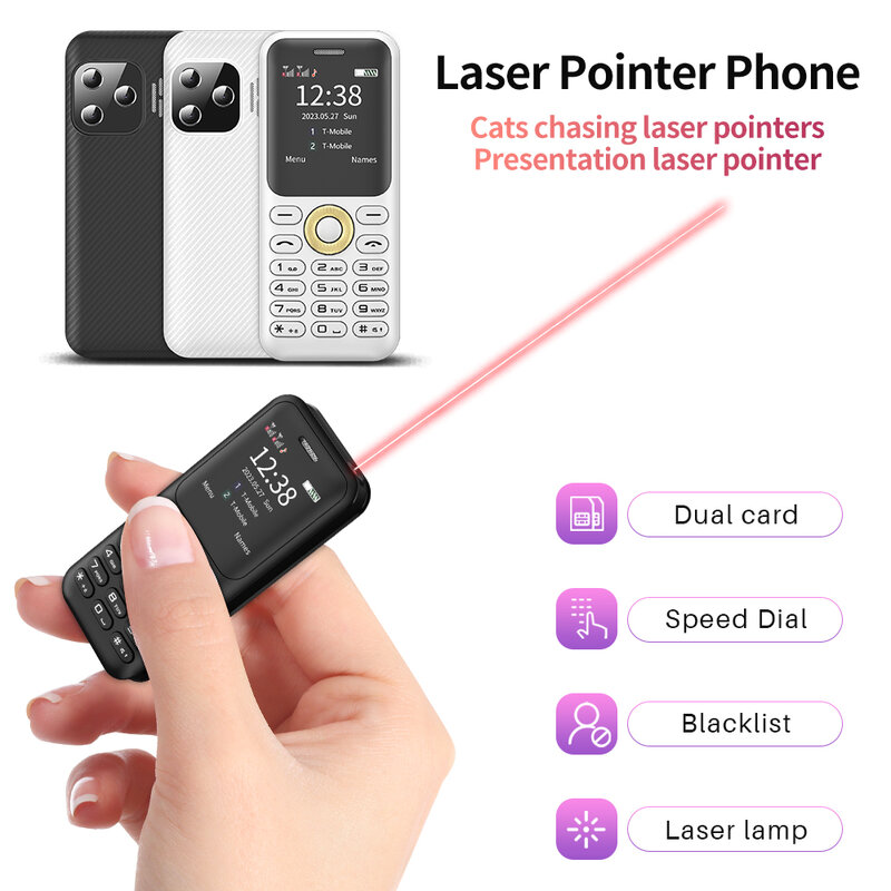 Servo L8 Mini Laser Indicator Mobiele Telefoon Bluetooth Kiezen Magische Stem Zwarte Lijst Snelkiezen 2 Sim 1.33 "Kleine Mobiele Telefoon Back-Up
