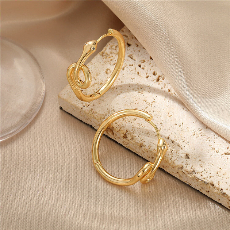 Серьги-кольца Женские глянцевые в форме сердца, под золото 14 к