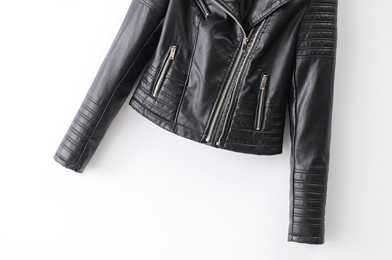 2023 Fashion Women Soft Motorcycle Faux Leather Jackets Ladies Long Sleeve Autumn Winter Biker Streetwear Black Pink Coat