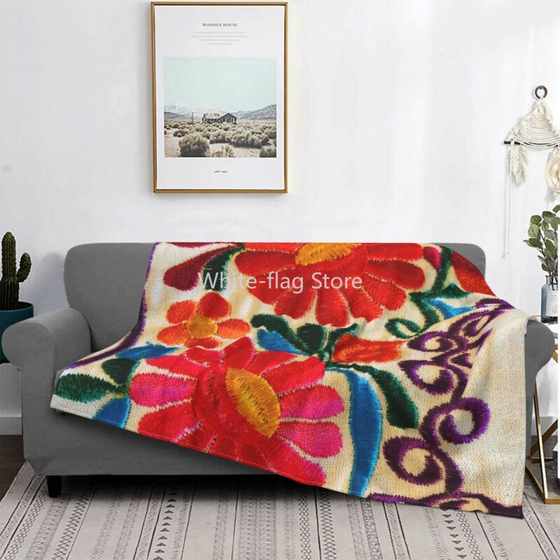 بطانية فنية مطرزة بالزهور المكسيكية ، بطبعة ثلاثية الأبعاد ، صوف ناعم ، زهور دافئة ، بطانيات رمي للمكتب ، غرفة النوم ، لحاف الأريكة