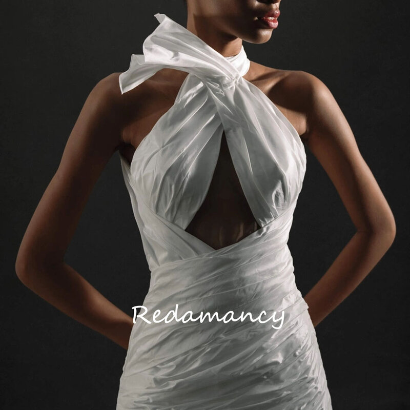 Redamancy-vestidos de novia de sirena de tafetán con cuello Halter, traje de boda blanco con Espalda descubierta, largo hasta el suelo, 2024