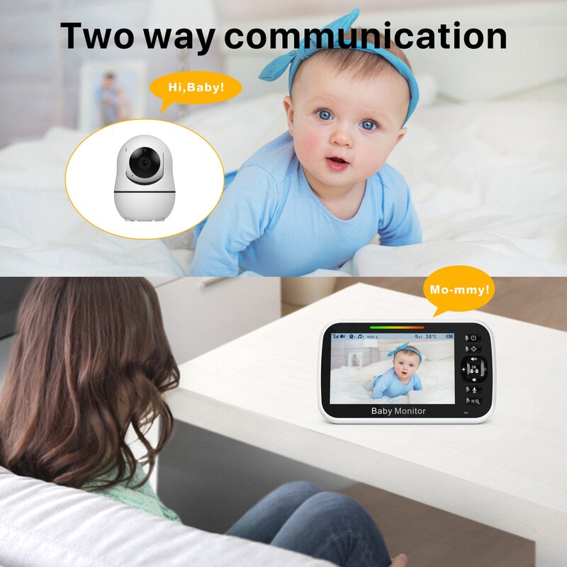 Babystar-Wireless Video Baby Monitor, Nanny Câmera de Segurança, Visão Noturna, Temperatura, Sono, Remoto, 2-Way Audio, 5.0"