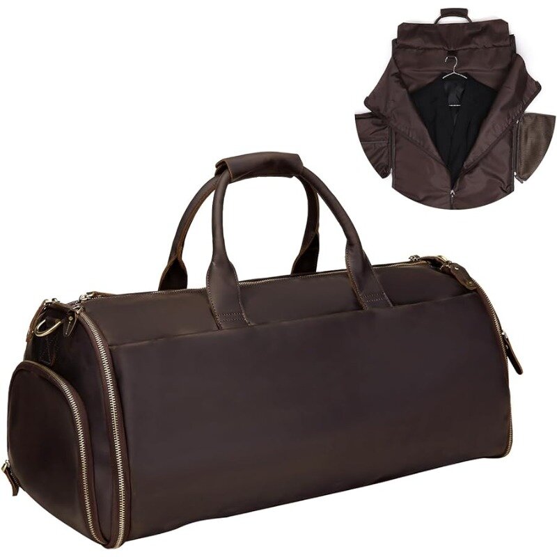 Travel dengan tas kantong sepatu, tas kulit serat penuh untuk pria, tas koper gantung 2 dalam 1 tas perjalanan bisnis, hadiah untuk pria