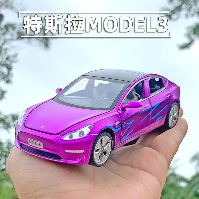 1:32 Tesla Model3 Alloy Car Model Diecasts Electric New Energy Boy Vehicle Metal Toy With Sound Light For Kid Children Gifts