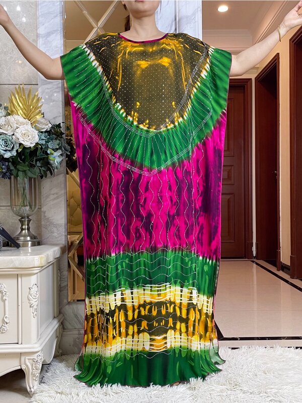 2024 Dubai Muslim Cotton Dress Women Loose Maxi Robe Floral Diamonds Femme Musulmane African Leopard Print Abaya With Big Scarf