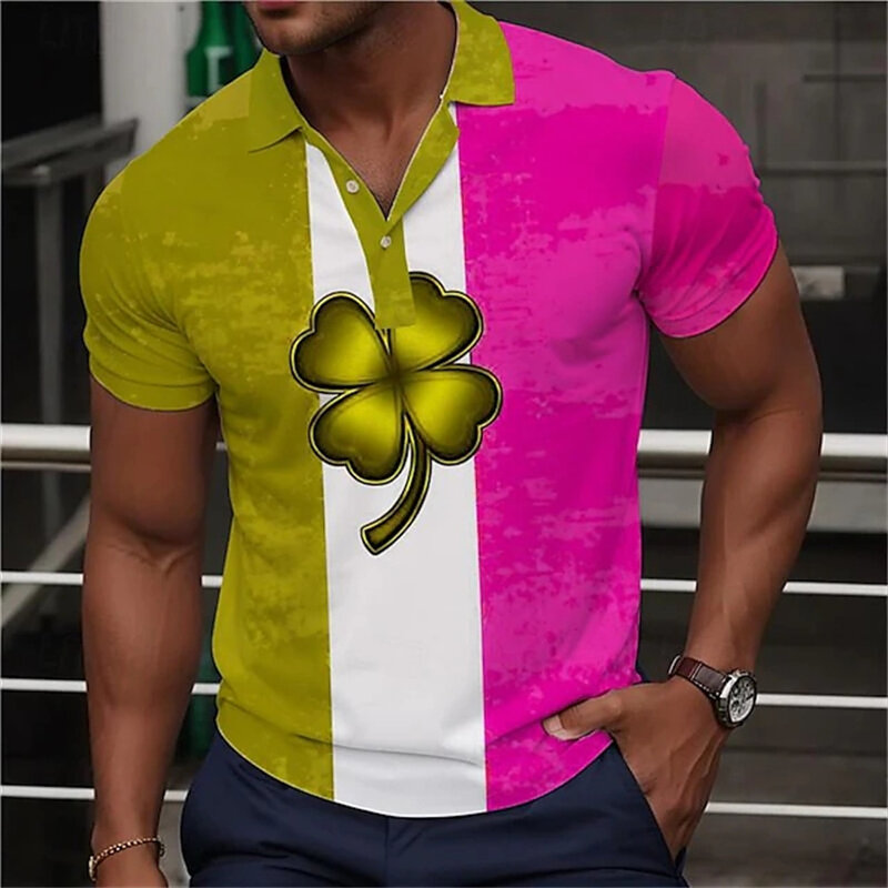 Рубашка-поло мужская повседневная с 3D-принтом «четырехлистный клевер»