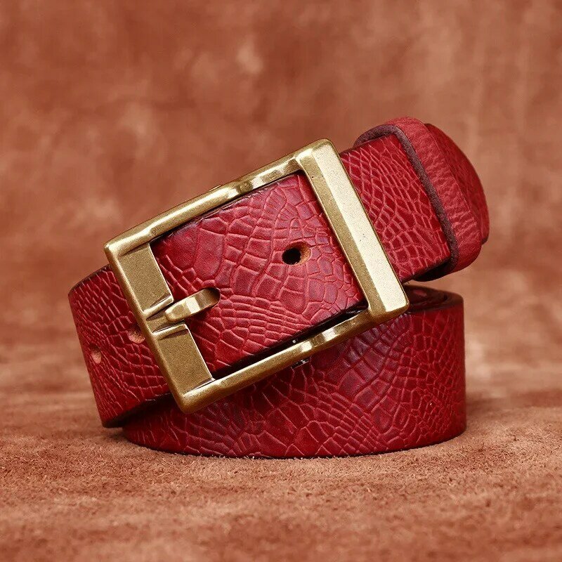 New 3.8 Wide Pure Cowhide Genuine Leather for Men's High Quality Jeans Brass Buckle Belts Cowboy Waistband Male Fashion Designer