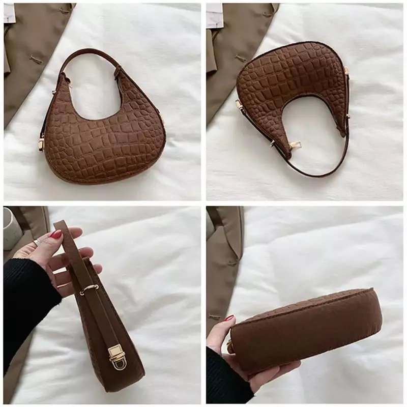 BBA050   Women's Fashion Small Clutch Handbags Retro Solid Color PU Leather Shoulder Underarm Hobos Bag