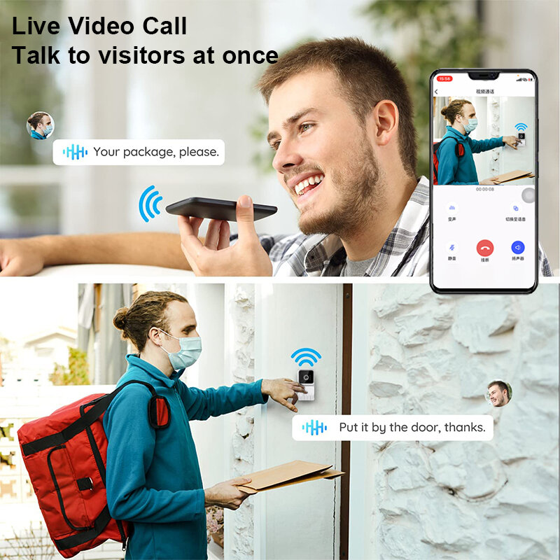 Timbre de seguridad inalámbrico inteligente con WiFi para el hogar, videoportero con Control por aplicación de visión nocturna y cámara de timbre de voz para apartamento