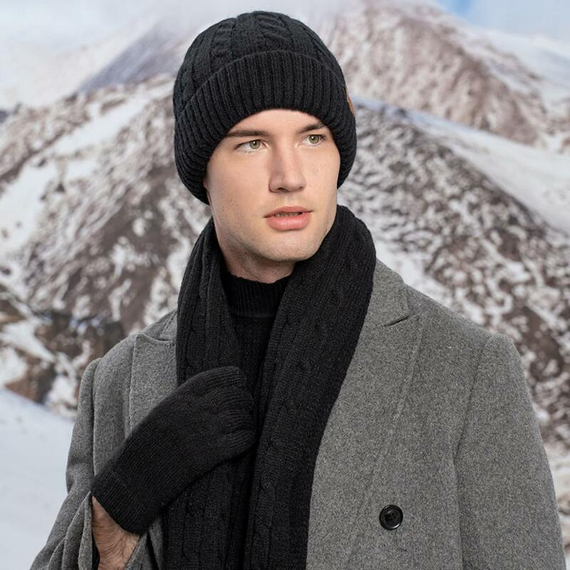 3 Pcs/Set Winter Hat Scarf Gloves Set Unisex Thick Warm Elastic Neck Head Hands Protection Cycling Cap Neck Warmer Gloves Set