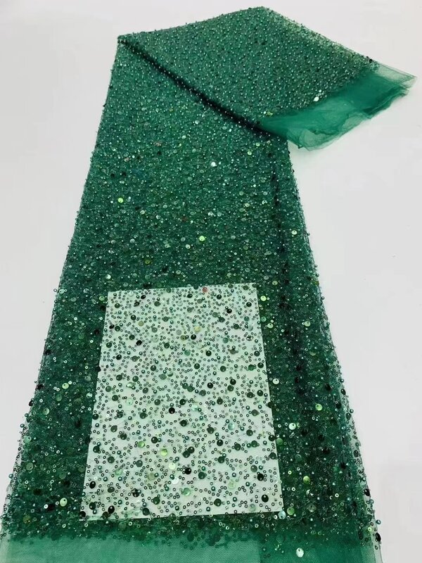 Tela de nupcial con cuentas pesada africana de lujo, tejido nigeriano de alta calidad, encaje de lentejuelas, para costura de fiesta, QF0228, 2023