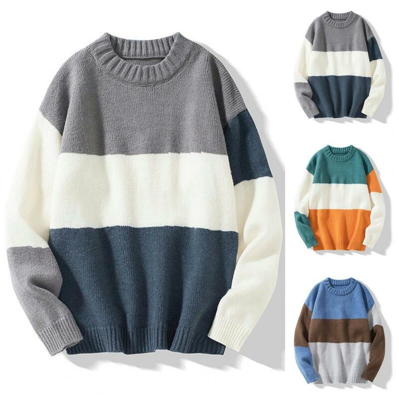 Herbst Winter Männer Pullover gestrickt Color block lose Rundhals pullover Langarm dicken elastischen Pullover warmen Unisex-Pullover