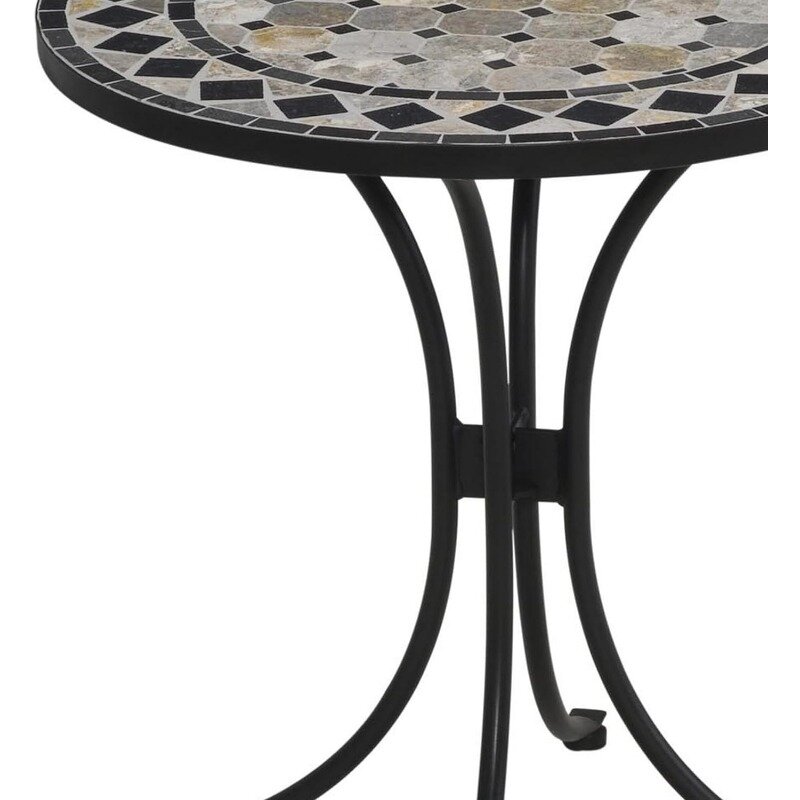 Home Styles Small Outdoor Bistro Table with Marble Tiles Design Table Top Constructed From Powder Coated Steel, Black
