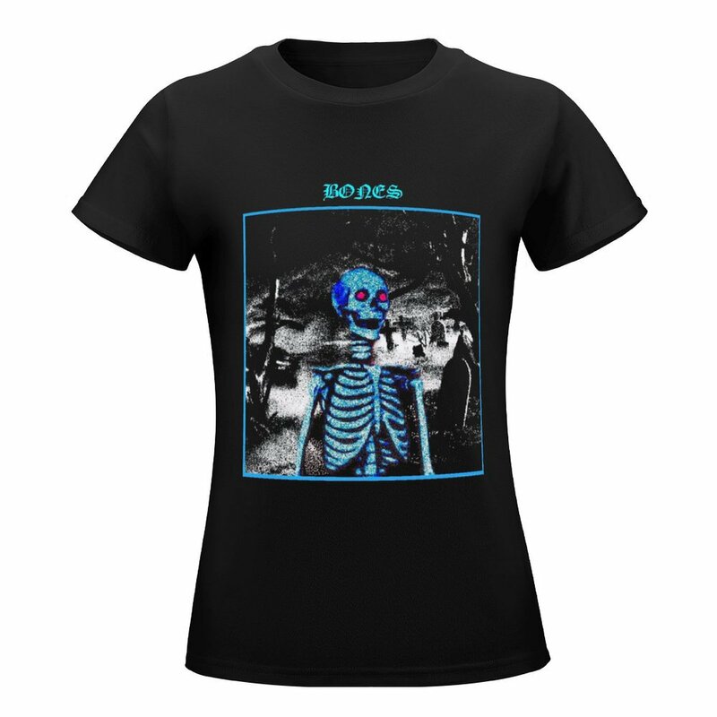 Camiseta azul esqueleto huesos para mujer, ropa de mujer, top de verano, camisetas gráficas
