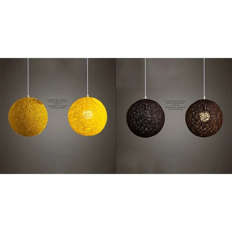 2x Kaffee/gelber Bambus, Rattan und Hanf Ball Kronleuchter individuelle Kreativität kugelförmigen Rattan Nest Lampen schirm