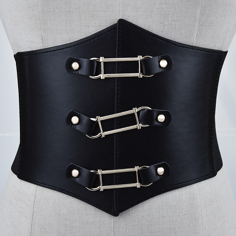 Mode Gothic Elastische Riemen Voor Vrouw Sexy Zwarte Pu Leer Brede Corset Riem Vrouwelijke Cinturones Para Mujer Hart Cumberbanden